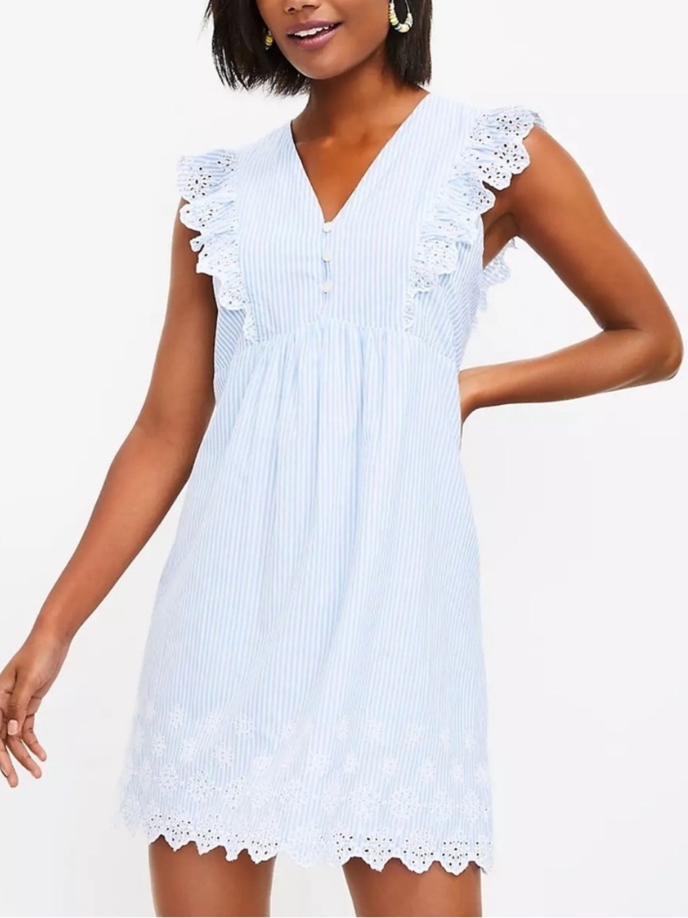 LOFT | Dresses | Loft Striped Eyelet Ruffle Swing Dress Blue White Petite Sp